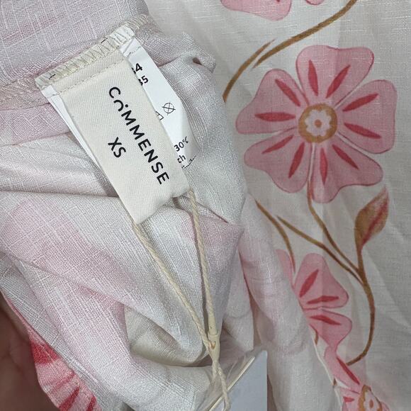 Commense Size XS Mini Shift Dress White Pink Floral Crew Neck Sleeveless Stretch - Picture 6 of 8